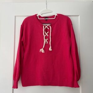 Talbots Pink Sweater with Nautical Rope Lace-Up Front Medium
